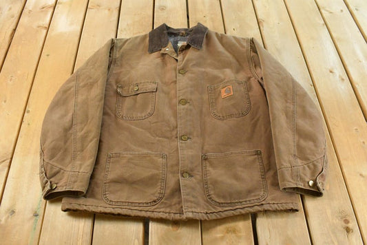 Vintage 1980's Carhartt Blanket Lined Chore Barn Jacket Men's L / Workwear / Made in USA / Distressed Carhartt / Outdoors